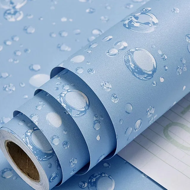 Decor Wallpaper for Home/Kitchen Blue Water Bubble Printed 45x200cm