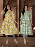 Floral Printed Cotton Kurti for Women, Pack of 2 