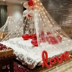 Romantic Decoration / Cabana / Canopy Decoration Set With White Decoration Net, Led Fairy Light, Metallic Balloons and Cursive Love Foil Balloons, Decoration Set For Love, Husband, Wife, Boy Friend, Girl Friend (Kit 25 pcs)