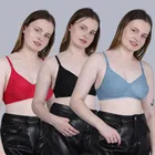 Cotton Non-Padded Bra for Women, Multicolour, Pack of 3 