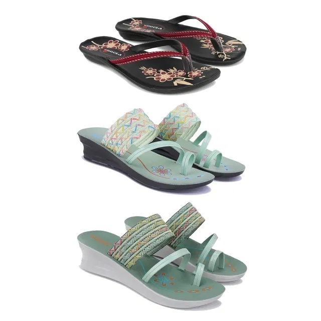 Flats with 2 Pairs Heels for Women (Multicolor, 7) (Set of 3)