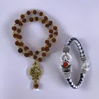 Designer 5 Mukhi Rudraksha Bracelet with Mala for Men (Multicolor, Set of 2)