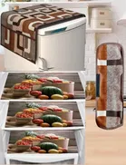 PVC Printed Fridge Top Cover with 3 Pcs Shelf Mats & Handle Cover 
