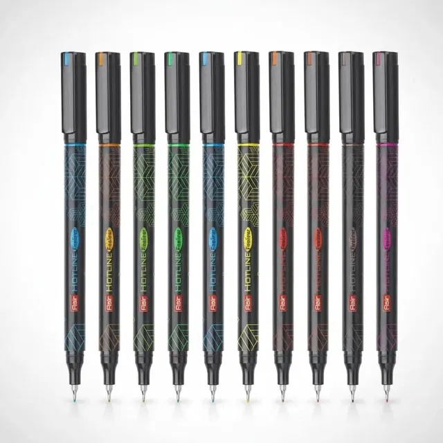 FLAIR Hotline Fineliner Metal Tip Pen | Tip Size 0.7 to 1 mm | Comfortable Grip | Fineliner Pens Set For Mandala, Sketching, Doodling, Journal and Outline 10 Shades.(Multicolor, Pack of 10)