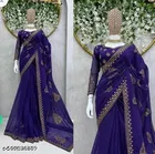 Georgette Embroidered Saree for Women, Blue 