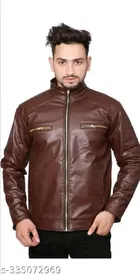 Synthetic Leather Full Sleeves Solid Jacket for Men 