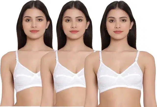 Cotton Blend Non Padded Bra for Women (White, 36A) (Pack of 3)