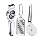 Oc9 Stainless Steel Lemon Squeezer & Cheese Grater & Pizza Cutter Kitchen Tool Set 