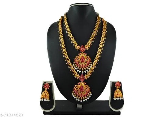 South High Gold Jewellery Set for Women (Pink, Free Size)
