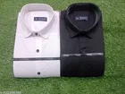 Cotton Blend Solid Shirts for Men, White & Black, Pack of 2 