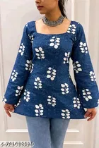 Rayon Printed Short Kurti for Women, Blue 