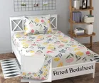 Cotton Feel Fitted (Elastic) Single bedsheet White Yellow Floral Print
