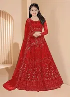 Net Embroidered Semi Stitched Lehenga for Girls 