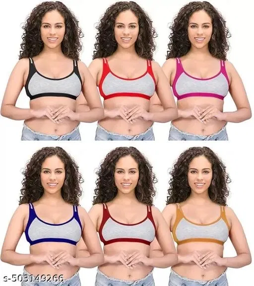 Cotton Sports Bra for Women & Girls, Multicolour, Pack of  6 (36B)