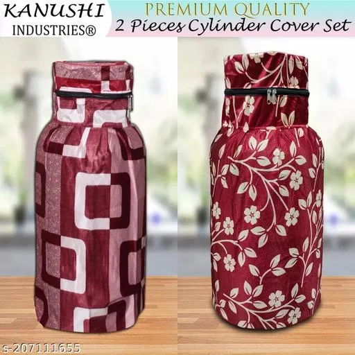 KANUSHI Industries® Designer LPG Gas Cylinder Cover Set of 2Pc (2PCS+CYL-Maroon-Box+Maroon-Raj)