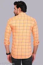 Cotton Blend Checked Shirt for Men, Orange 