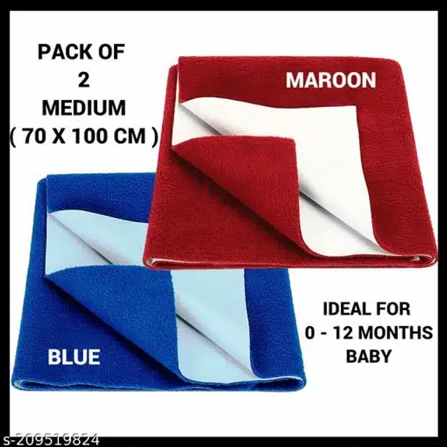 Cotton Mattress Protection Sheet (Maroon & Blue, 40x28 inches) (Pack of 2)