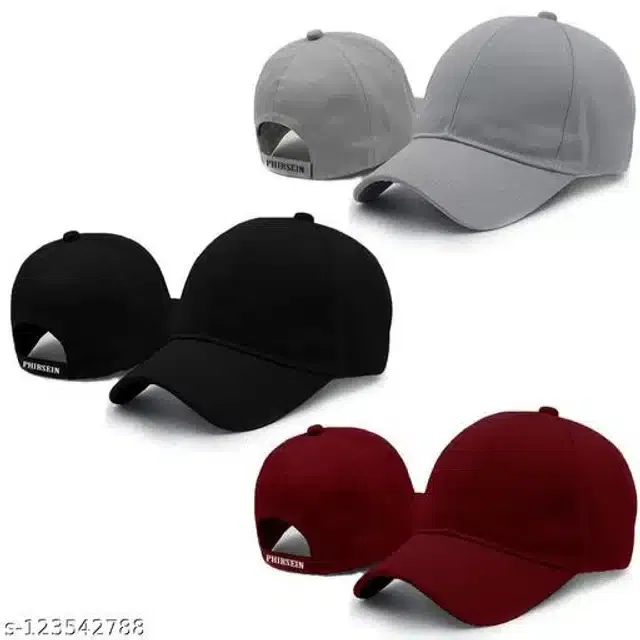 Cotton Caps for Men & Women (Multicolor, Set of 3)