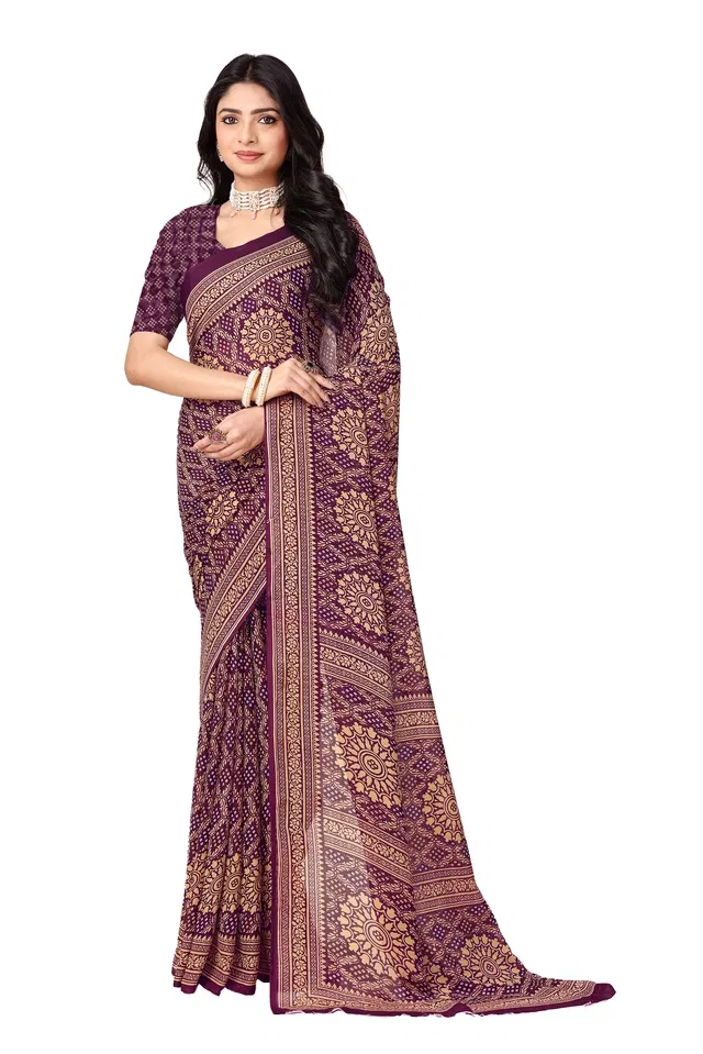 Georgette Printed Saree for Women (Purple, 6.3 m)