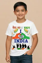 Polyester Printed T-Shirt for Kids, White 