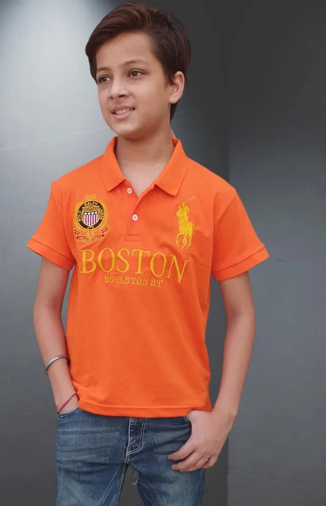 Half Sleeves Printed T-Shirt for Boys (Orange, 32)