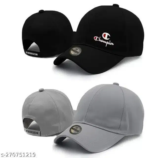 Cotton Cap for Men & Women (Black & Grey, Pack of 2)