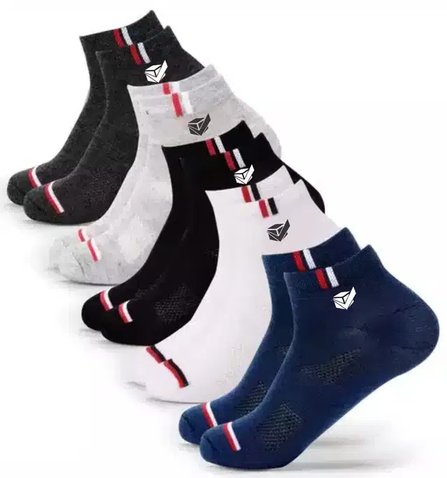 Cotton Ankle Socks for Unisex (Multicolor, Free Size) (Set of 5)