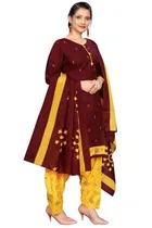 Cotton Blend Printed Kurti with Salwar for Women 