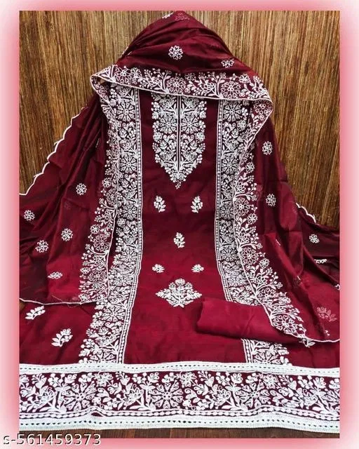 Chanderi Cotton Punjabi/All Over Suits for Women (Red, 7.05 meter (4XL)
