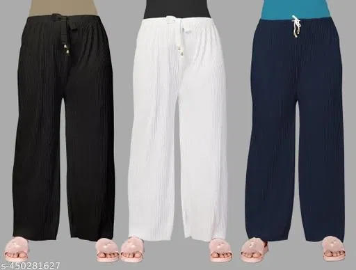 Palazzos for Women, Pack of 3 (White, S)