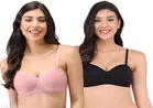 Cotton Blend Solid Padded Bra for Women (Pink & Black, 30B) (Pack of 2)