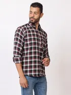 Cotton Blend Checkered Shirt for Men, Maroon 