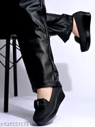 Solid Synthetic Loafers for Women 