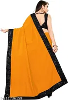 Dola Silk Applique Saree For Women, Mustard