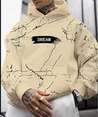 Cotton Printed Hoodie for Men, Beige 