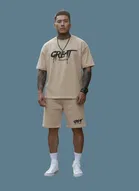 Polyester Printed Co-Ord Set for Men, Beige 