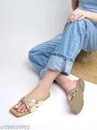 Shoetopia Solid Flat Sandals - Golden 