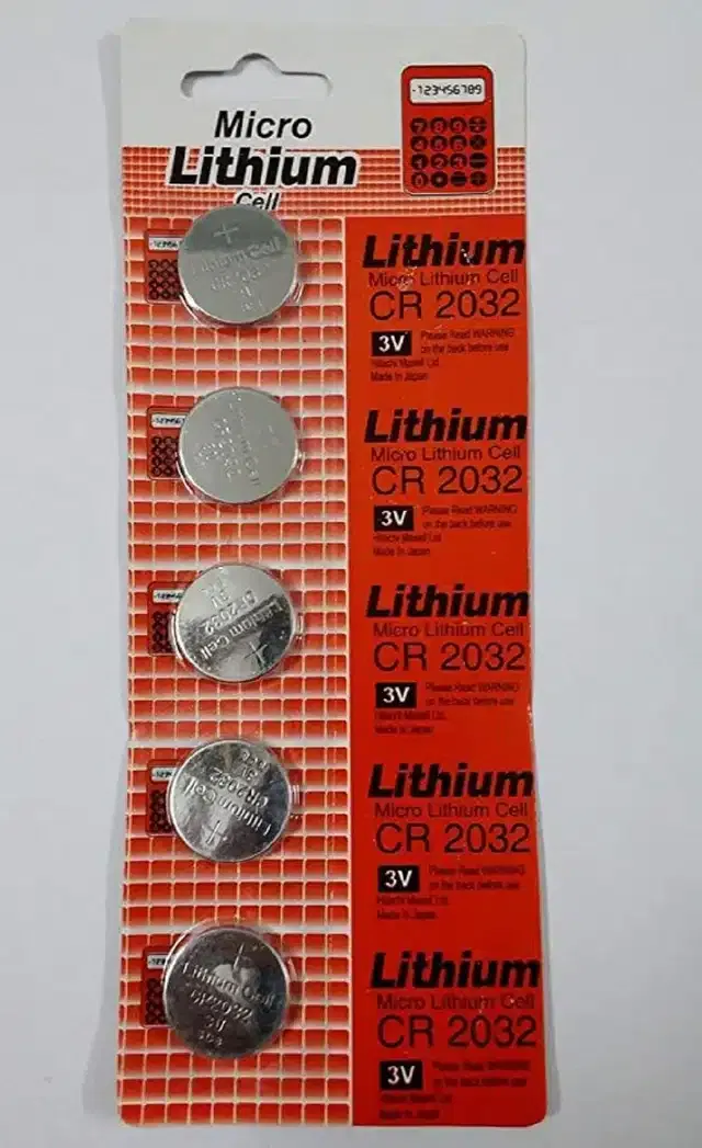 Micro Lithium Cell CR2032 3V Coin Battery (Multicolor, Pack of 5)