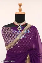 Chiffon Solid Saree For Women, Purple