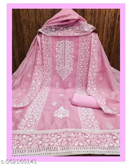 Chanderi Cotton Punjabi/All Over Suits for Women (Pink, Un Stitched)