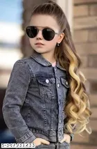 Denim Solid Jacket for Girls (Grey, 5-6 Years)