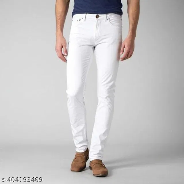 Denim Slim Fit Jeans for Men (White, 32)