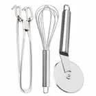 Oc9 Stainless Steel Utility Pakkad & Egg Whisk & Pizza Cutter For Kitchen Tool Set