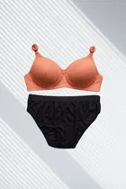 Full Coverage Wireless Padded Bra and Hot Panty Set for Women, Pack of 2 