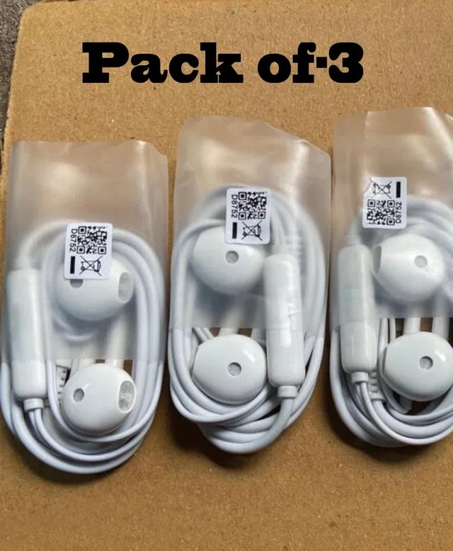 Wired in-Ear Earphone (White, Pack of 3)