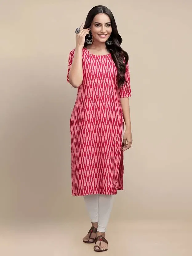 Crepe Printed Kurti for Women (Pink, S)