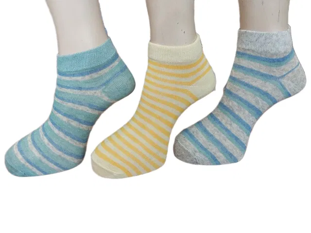 Cotton Striped Socks for Women (Multicolor, Pack of 3)