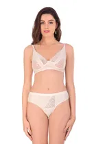 Cotton Blend Solid Non Padded Lingerie Set for Women 