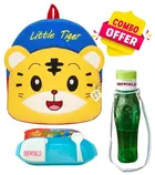 Fabric Backpack with Lunch Box & Water Bottle for Kids (Multicolor, Set of 3)