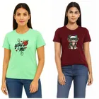 Cotton Blend T-shirt for Women, Mint Green & Maroon, Pack of 2 